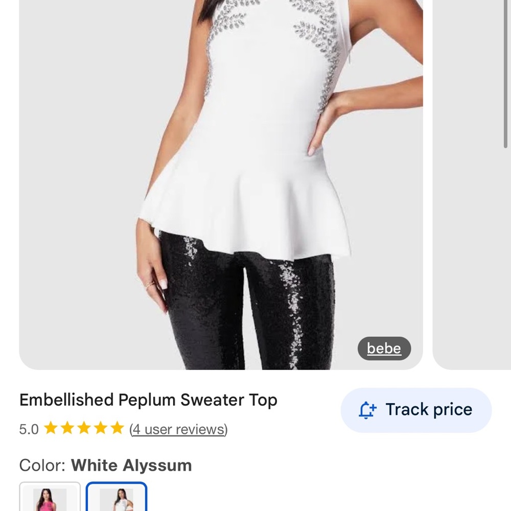 Bebe Silver Embellished Peplum Blouse